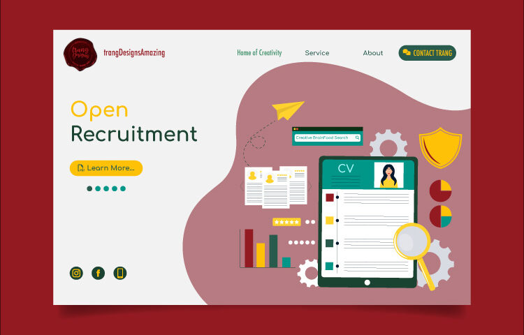 The case-study of recruitment illustration showing CV screening, HR analytics, digital hiring dashboard, employer branding elements, and modern UI/UX design for recruitment platforms. 🎯 Hashtag #OpenRecruitmentDesign #RecruitmentUIUX #HRVisualDesign #EmployerBrandingDesign #CreativeHRStrategy #HRDesign #UIUXDesign #CreativeDesign #BusinessIllustration #DigitalTransformation #HumanCenteredDesign #TrangDesigns #trangDesignsBrainfood