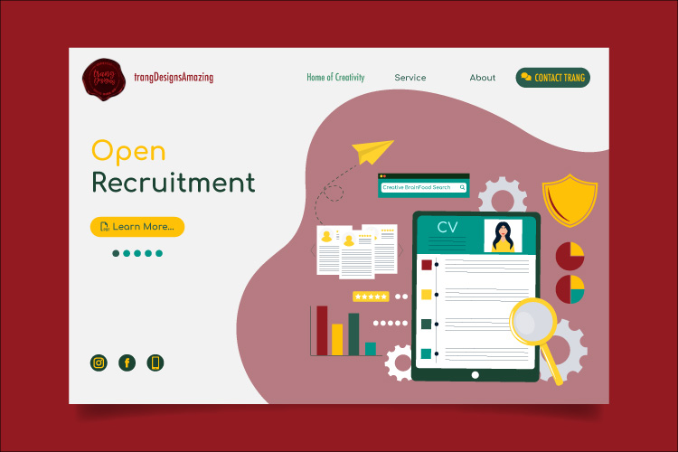The case-study of recruitment illustration showing CV screening, HR analytics, digital hiring dashboard, employer branding elements, and modern UI/UX design for recruitment platforms. 🎯 Hashtag #OpenRecruitmentDesign #RecruitmentUIUX #HRVisualDesign #EmployerBrandingDesign #CreativeHRStrategy #HRDesign #UIUXDesign #CreativeDesign #BusinessIllustration #DigitalTransformation #HumanCenteredDesign #TrangDesigns #trang​DesignsBrainfood