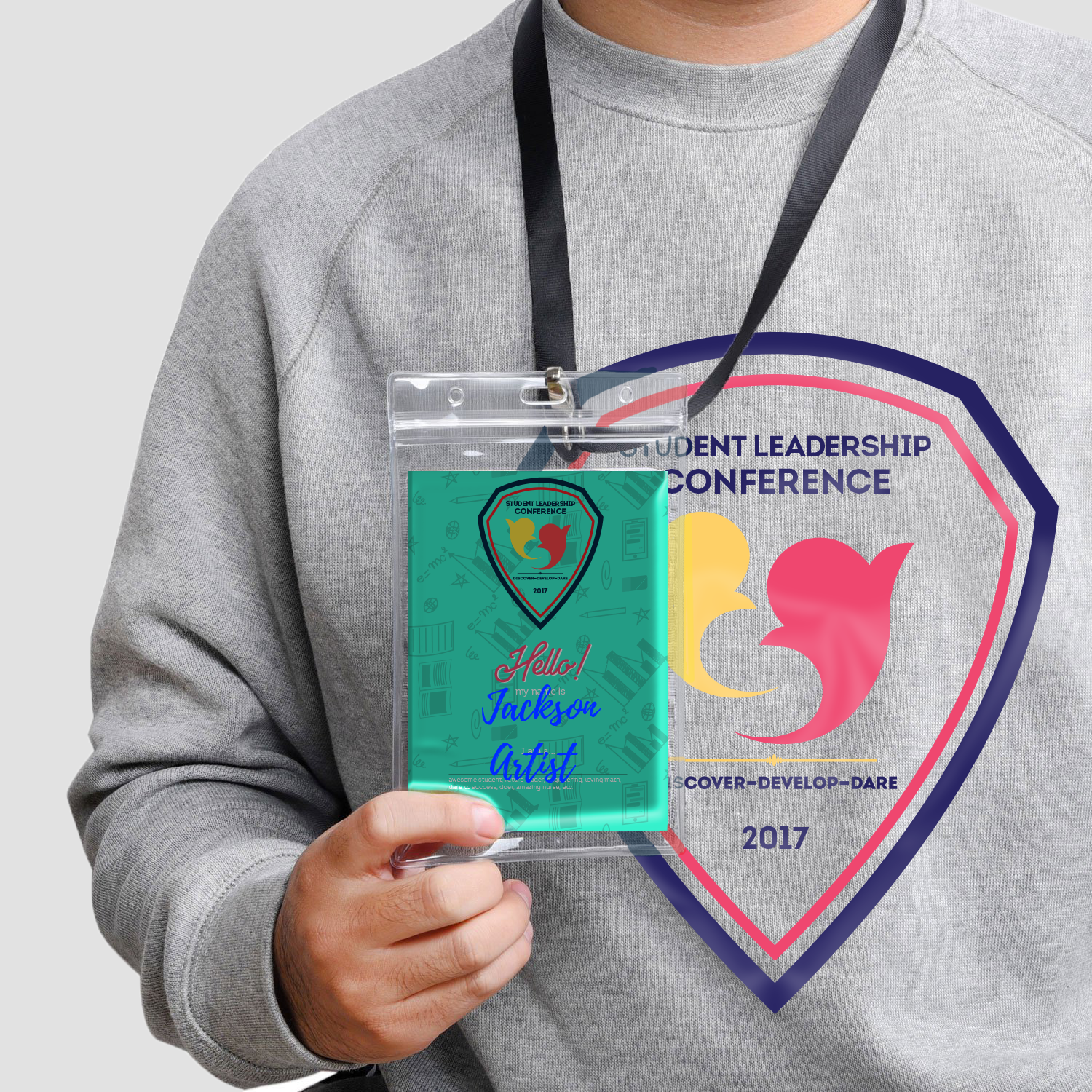 Student Leadership Conference 2017 with the grey shirt. Iconic, following Metropolitan Community College brand guideline. T shirt next to the notebook as attendant-name-tag.