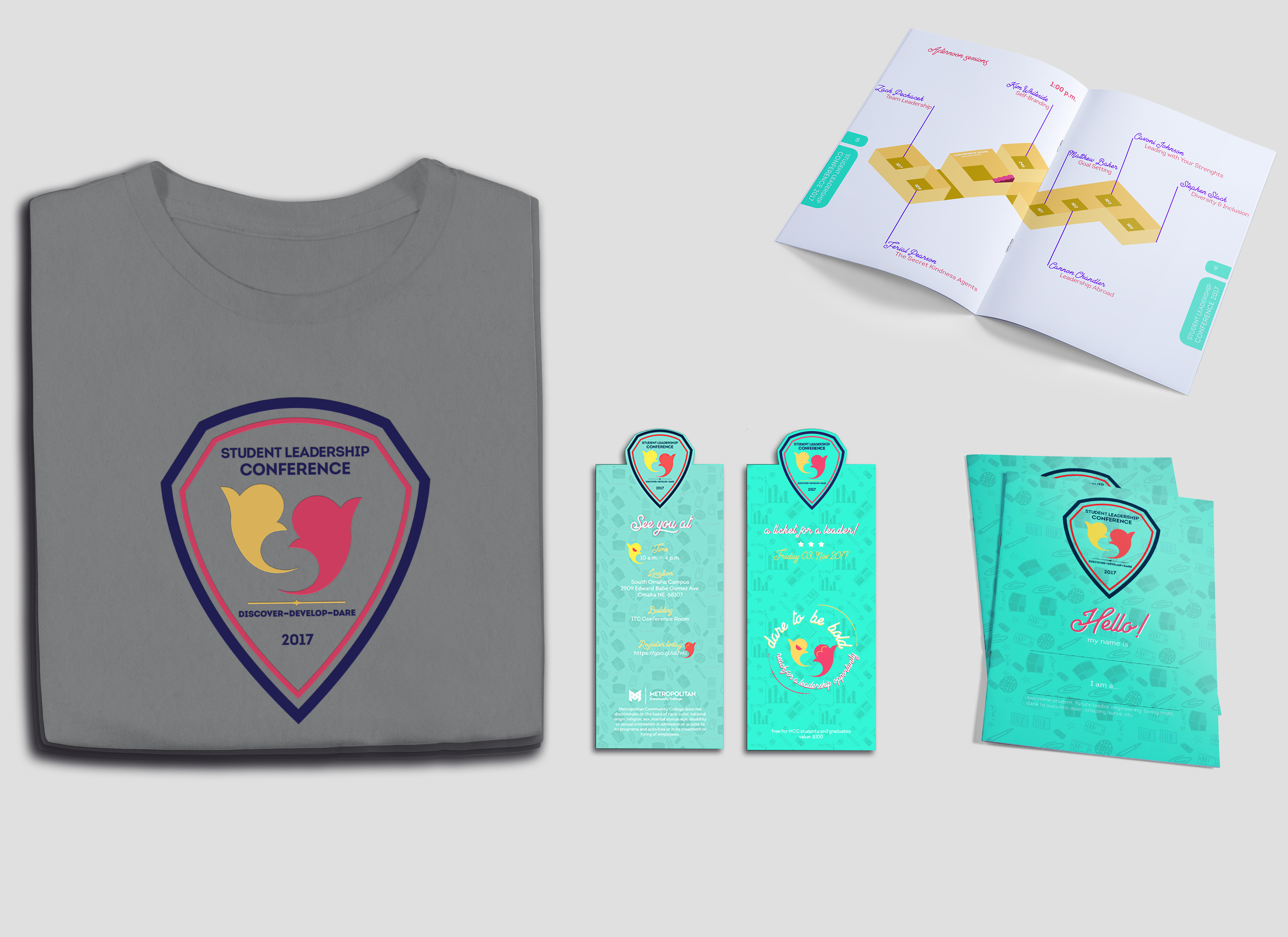 Full collateral mockup. Omaha, Student Leadership Conference 2017 MCCNEB